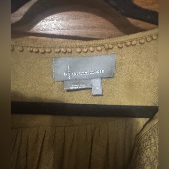 Anthropologie Cacee Jacquard Blouse Med Puff Sleeve Button Smocked Blouse - Picture 4 of 8